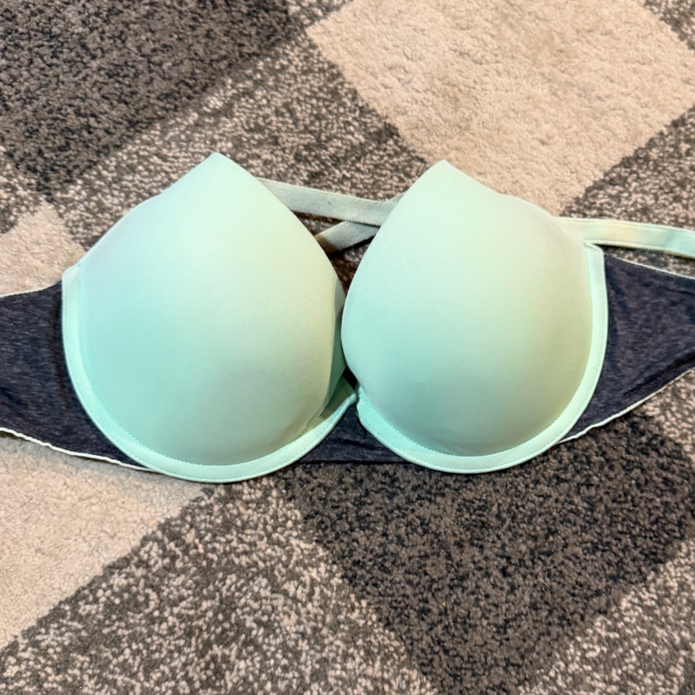 PINK Victoria's Secret Light Green and Dark Blue Bra